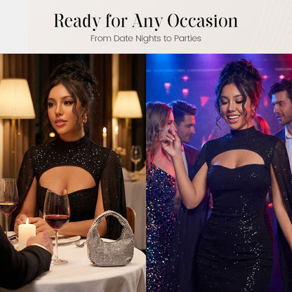 Ausgeschnittenes, geripptes Kleid für Damen mit Chiffon-Cape