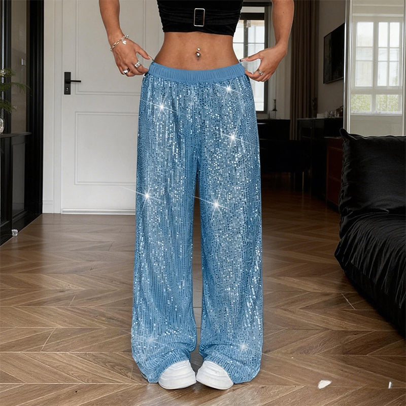 Weite Damenhose mit Pailletten und elastischem Bund