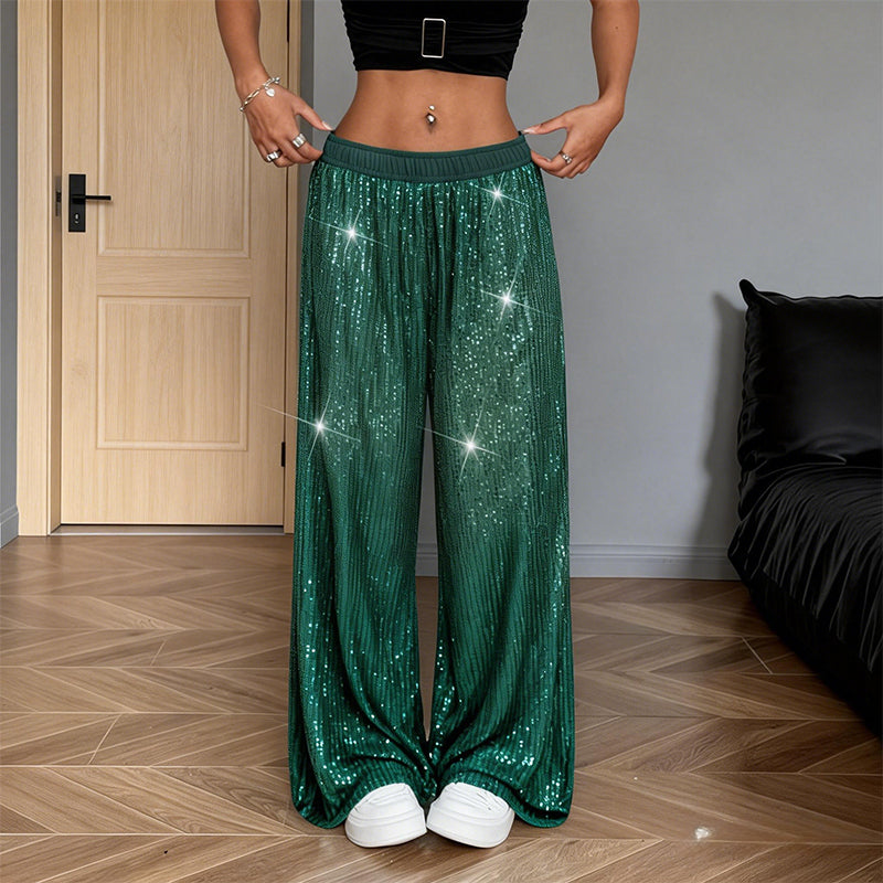 Weite Damenhose mit Pailletten und elastischem Bund