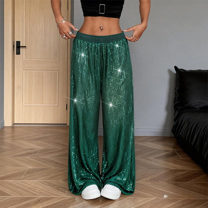 Weite Damenhose mit Pailletten und elastischem Bund
