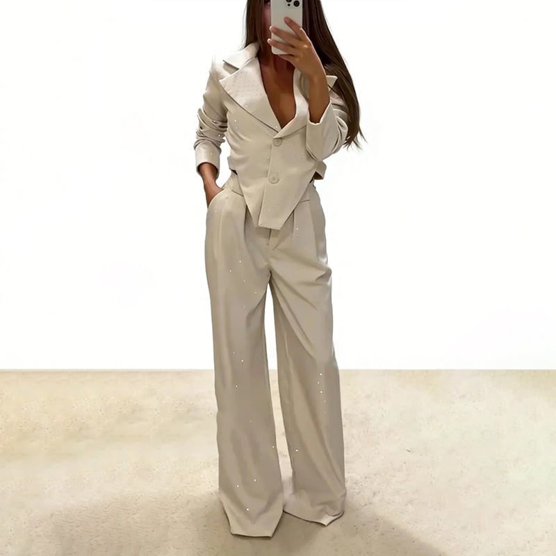 Asymmetrischer Blazer mit Revers und Hose für Damen