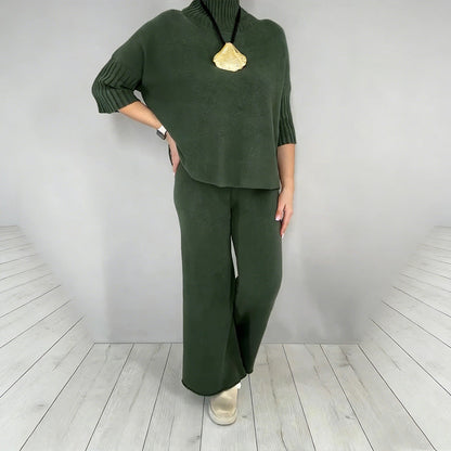 Damen-Set aus hochgeschlossenem Oberteil mit halben Ärmeln und Hose