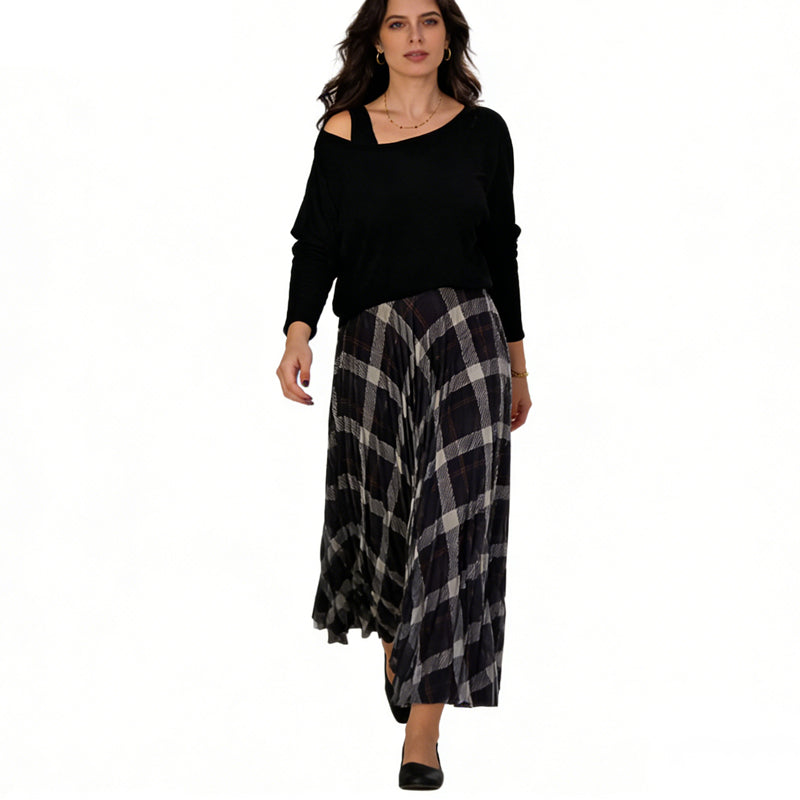 Damen-Bluse mit Rundhalsausschnitt und ärmelloses Karokleid, 2-teiliges Set