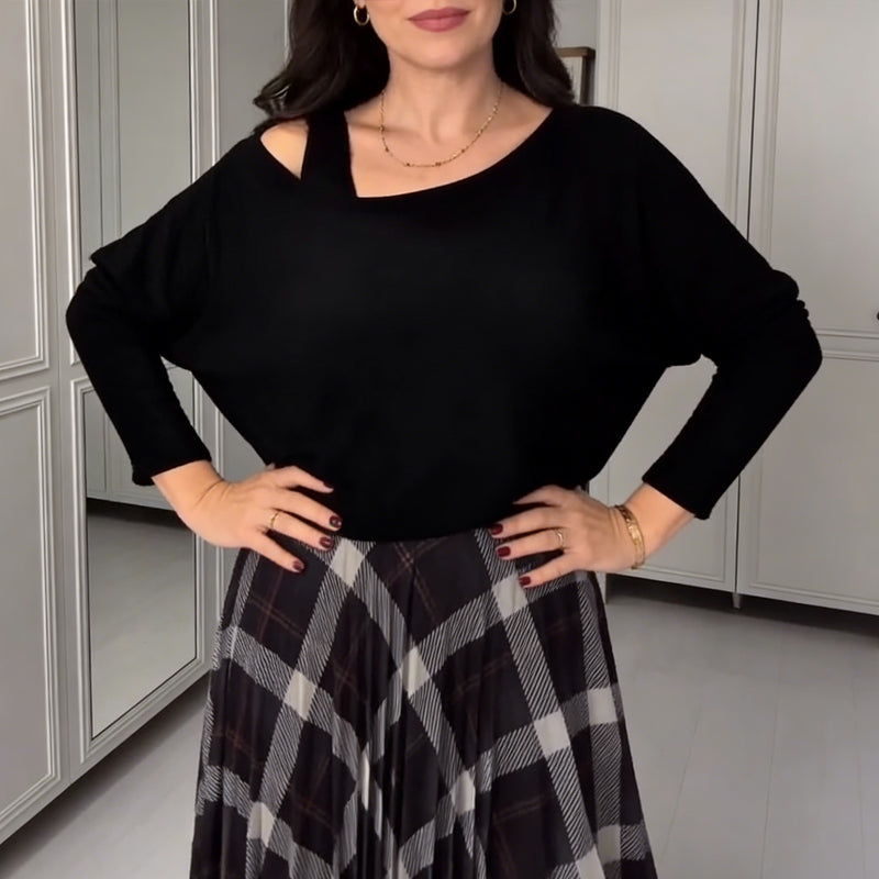 Damen-Bluse mit Rundhalsausschnitt und ärmelloses Karokleid, 2-teiliges Set