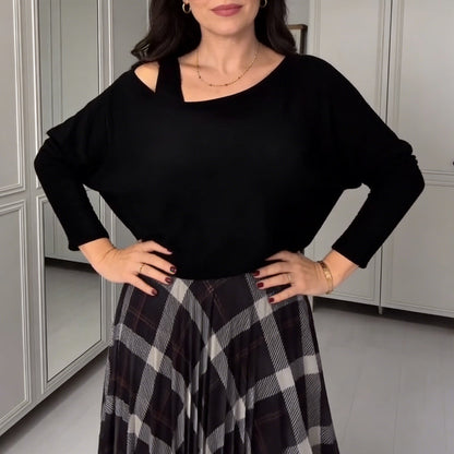 Damen-Bluse mit Rundhalsausschnitt und ärmelloses Karokleid, 2-teiliges Set