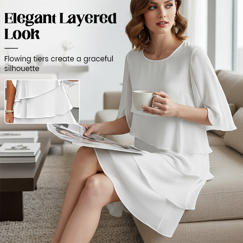 Elegantes Damenkleid mit Rüschenärmeln und mehreren Lagen