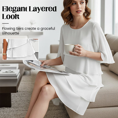 Elegantes Damenkleid mit Rüschenärmeln und mehreren Lagen