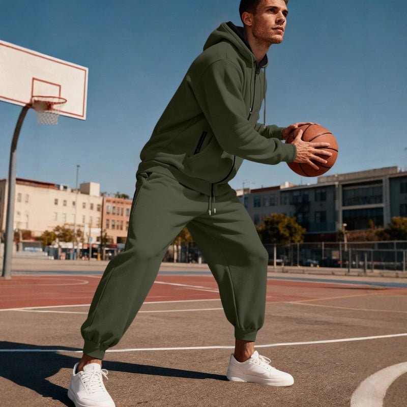 2-teiliges Set aus warmer Kapuzenjacke mit Reißverschluss und Hose für Herren