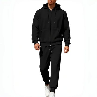 2-teiliges Set aus warmer Kapuzenjacke mit Reißverschluss und Hose für Herren
