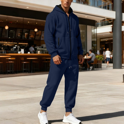 2-teiliges Set aus warmer Kapuzenjacke mit Reißverschluss und Hose für Herren