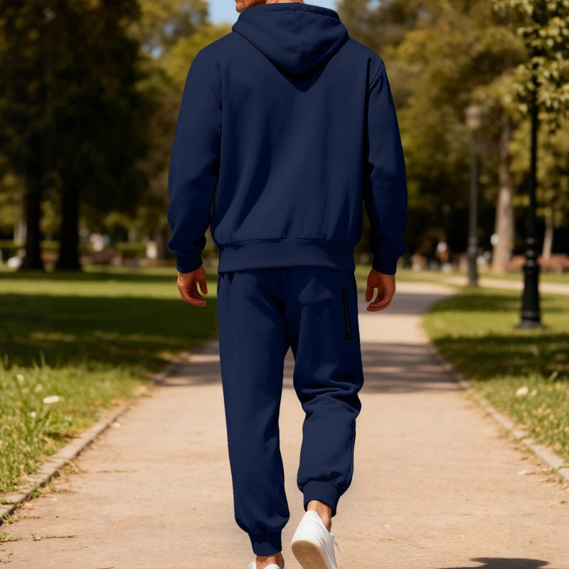 2-teiliges Set aus warmer Kapuzenjacke mit Reißverschluss und Hose für Herren
