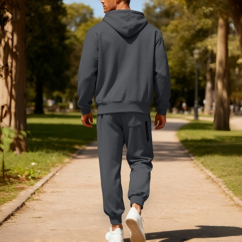 2-teiliges Set aus warmer Kapuzenjacke mit Reißverschluss und Hose für Herren