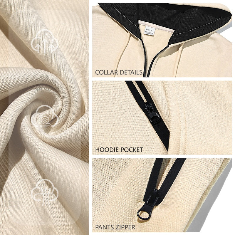 2-teiliges Set aus warmer Kapuzenjacke mit Reißverschluss und Hose für Herren
