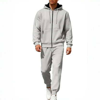 2-teiliges Set aus warmer Kapuzenjacke mit Reißverschluss und Hose für Herren