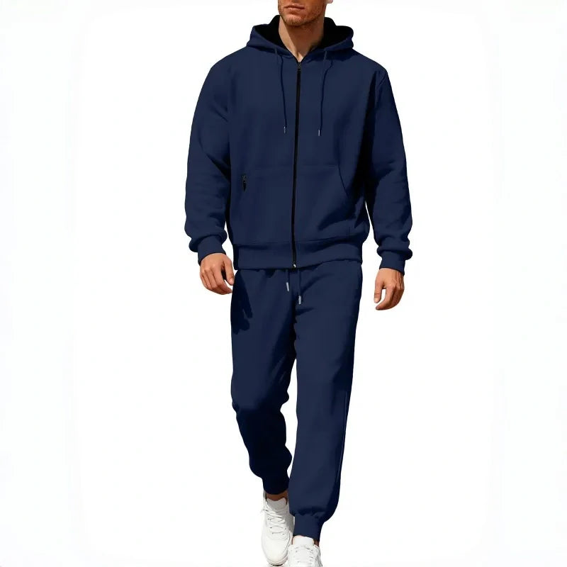 2-teiliges Set aus warmer Kapuzenjacke mit Reißverschluss und Hose für Herren