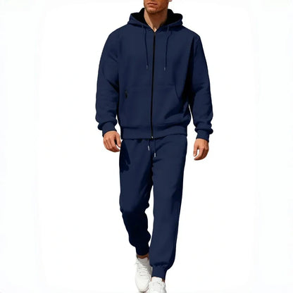 2-teiliges Set aus warmer Kapuzenjacke mit Reißverschluss und Hose für Herren