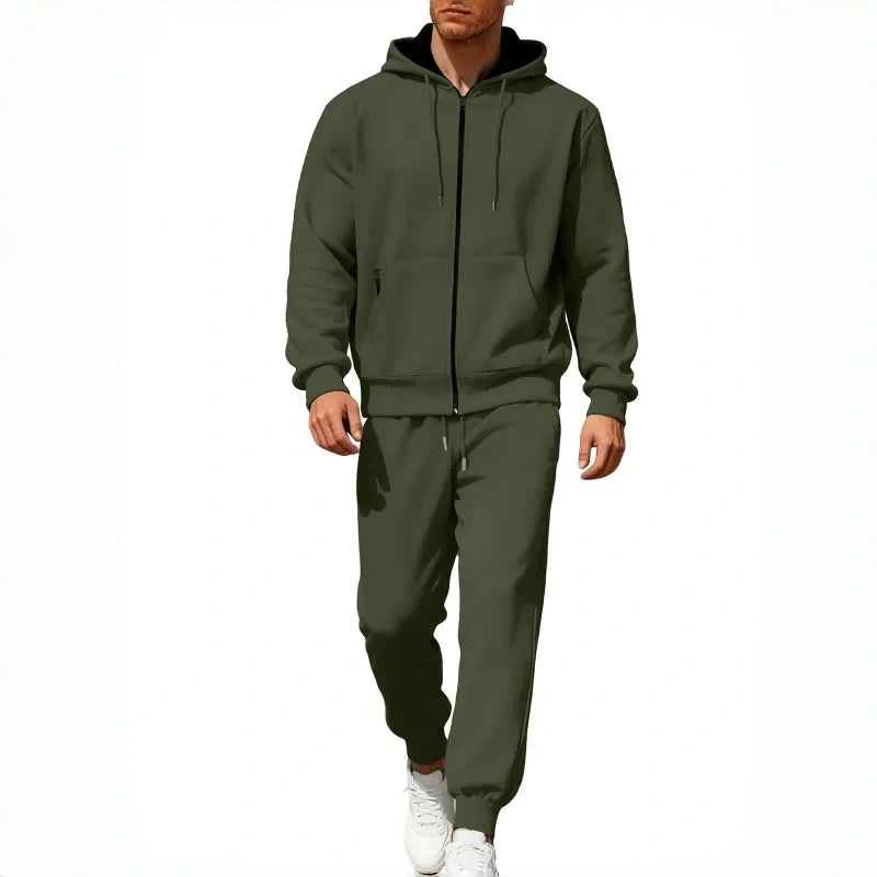 2-teiliges Set aus warmer Kapuzenjacke mit Reißverschluss und Hose für Herren