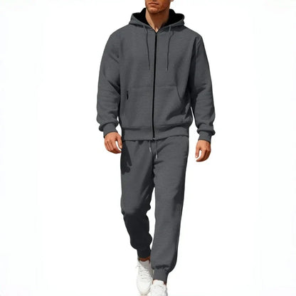 2-teiliges Set aus warmer Kapuzenjacke mit Reißverschluss und Hose für Herren