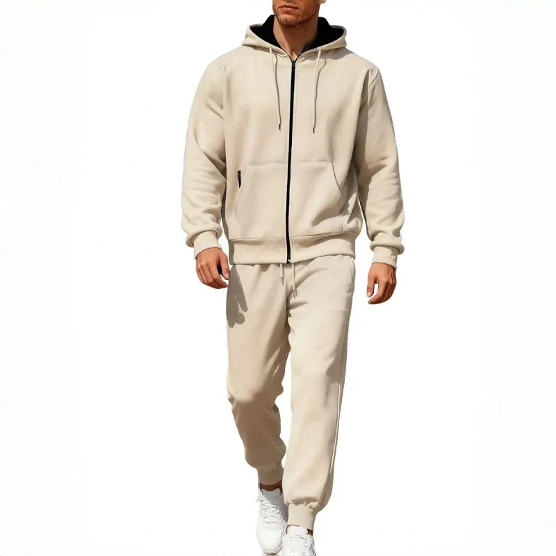 2-teiliges Set aus warmer Kapuzenjacke mit Reißverschluss und Hose für Herren