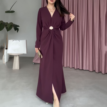 Elegantes Maxikleid mit V-Ausschnitt und Rüschen