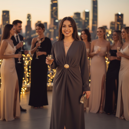 Elegantes Maxikleid mit V-Ausschnitt und Rüschen