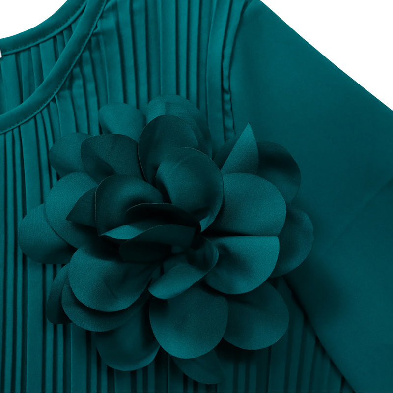 Damenkleid mit 3/4-Ärmeln, Falten und Gürtel