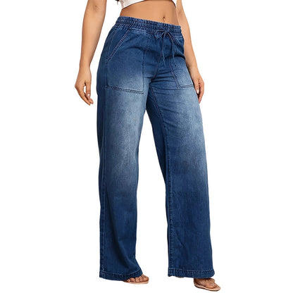 🥰Damen-Jeans mit weitem Bein und Kordelzug in der Taille