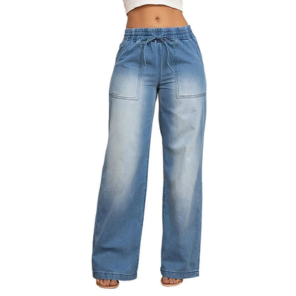 🥰Damen-Jeans mit weitem Bein und Kordelzug in der Taille