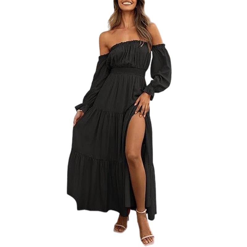 Damenkleid mit schulterfreiem Ausschnitt und hoher Taille🔥Kauf 2 Artikel versandkostenfrei🔥