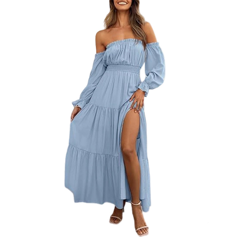 Damenkleid mit schulterfreiem Ausschnitt und hoher Taille🔥Kauf 2 Artikel versandkostenfrei🔥