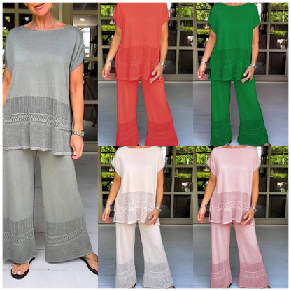 🎀50% Rabatt 🎀Zweiteiliges Set aus kurzärmeligem Oberteil und Hose für Frauen in Uni-Farbe