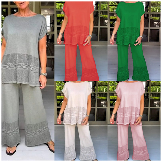 🎀50% Rabatt 🎀Zweiteiliges Set aus kurzärmeligem Oberteil und Hose für Frauen in Uni-Farbe