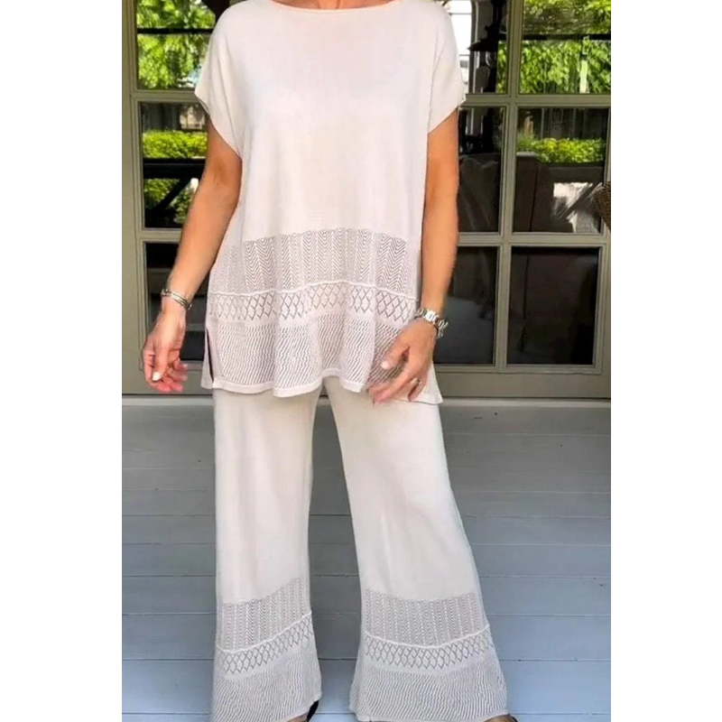 🎀50% Rabatt 🎀Zweiteiliges Set aus kurzärmeligem Oberteil und Hose für Frauen in Uni-Farbe