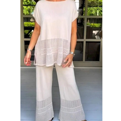 🎀50% Rabatt 🎀Zweiteiliges Set aus kurzärmeligem Oberteil und Hose für Frauen in Uni-Farbe