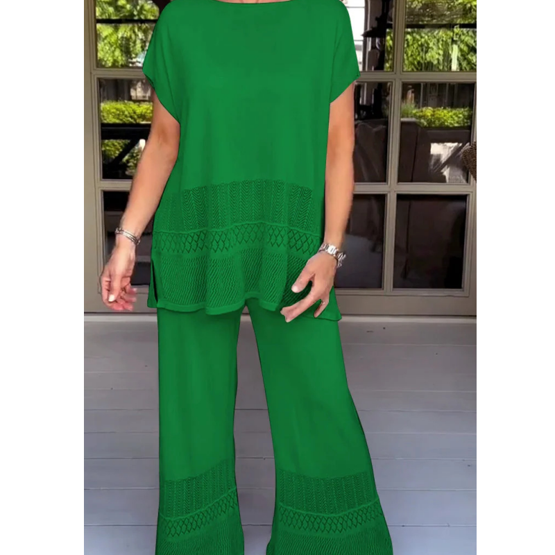 🎀50% Rabatt 🎀Zweiteiliges Set aus kurzärmeligem Oberteil und Hose für Frauen in Uni-Farbe