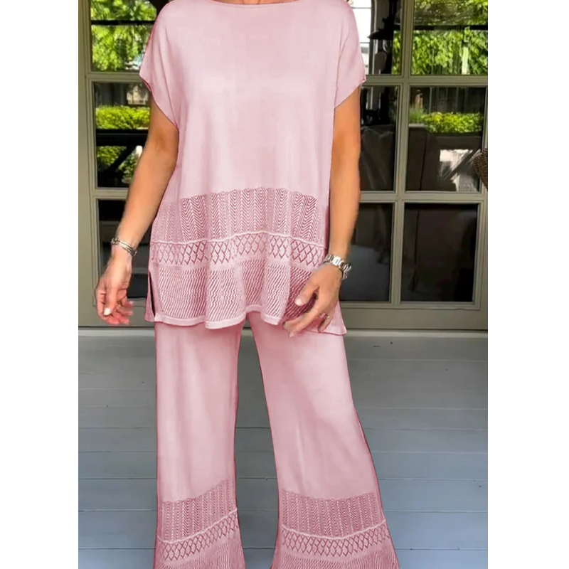 🎀50% Rabatt 🎀Zweiteiliges Set aus kurzärmeligem Oberteil und Hose für Frauen in Uni-Farbe