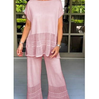 🎀50% Rabatt 🎀Zweiteiliges Set aus kurzärmeligem Oberteil und Hose für Frauen in Uni-Farbe