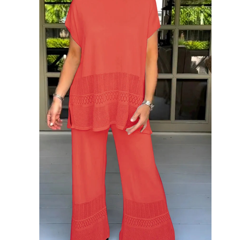 🎀50% Rabatt 🎀Zweiteiliges Set aus kurzärmeligem Oberteil und Hose für Frauen in Uni-Farbe