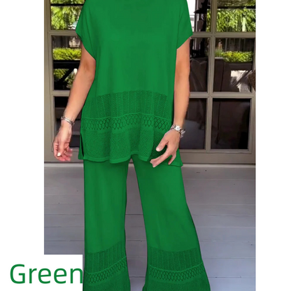 🎀50% Rabatt 🎀Zweiteiliges Set aus kurzärmeligem Oberteil und Hose für Frauen in Uni-Farbe