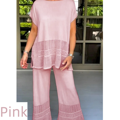 🎀50% Rabatt 🎀Zweiteiliges Set aus kurzärmeligem Oberteil und Hose für Frauen in Uni-Farbe