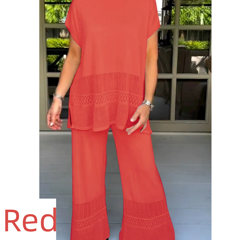 🎀50% Rabatt 🎀Zweiteiliges Set aus kurzärmeligem Oberteil und Hose für Frauen in Uni-Farbe