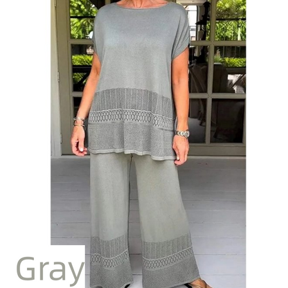 🎀50% Rabatt 🎀Zweiteiliges Set aus kurzärmeligem Oberteil und Hose für Frauen in Uni-Farbe