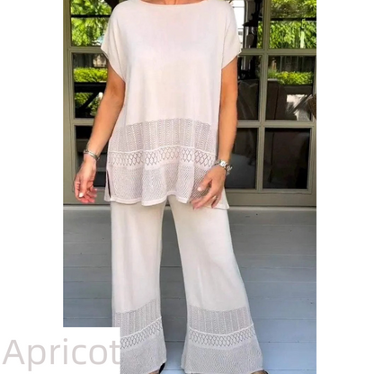 🎀50% Rabatt 🎀Zweiteiliges Set aus kurzärmeligem Oberteil und Hose für Frauen in Uni-Farbe