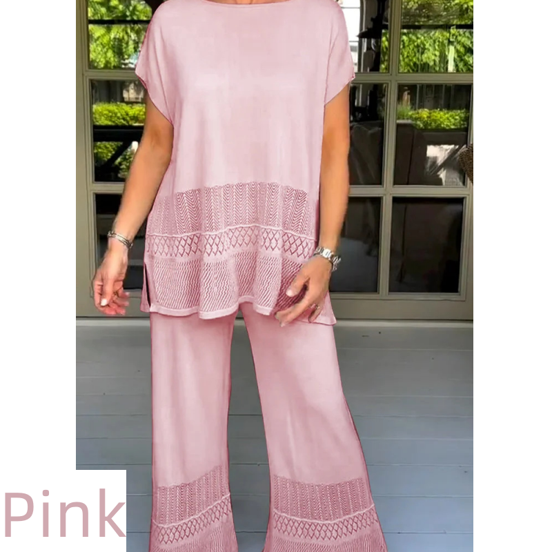 🎀50% Rabatt 🎀Zweiteiliges Set aus kurzärmeligem Oberteil und Hose für Frauen in Uni-Farbe