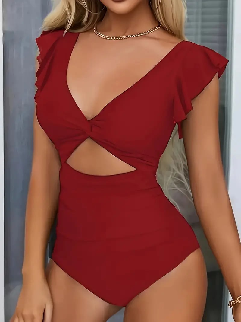 👙 Damen Badeanzug – Hochtailliert, V-Ausschnitt & Twist-Rücken-Design, sexy & vielseitig für Sommer & Strand ✨