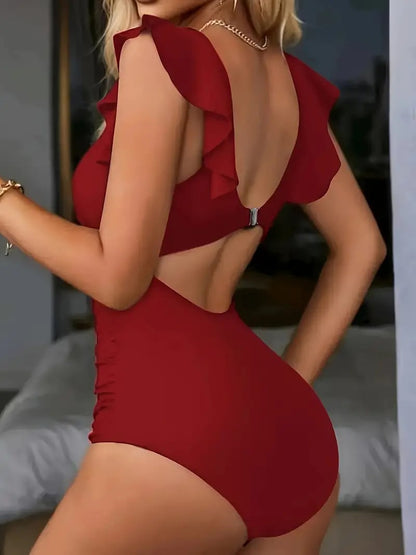 👙 Damen Badeanzug – Hochtailliert, V-Ausschnitt & Twist-Rücken-Design, sexy & vielseitig für Sommer & Strand ✨