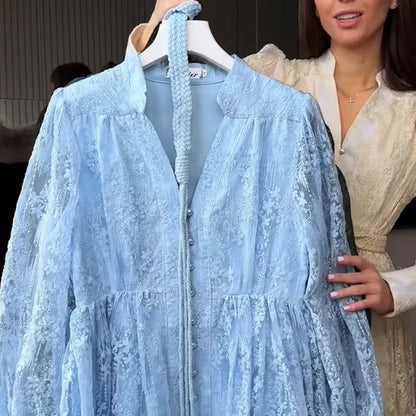 📢📢50 % Rabatt!! ⏰Vintage besticktes Kleid mit Laternenärmeln