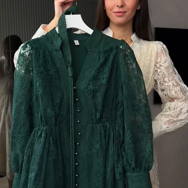 📢📢50 % Rabatt!! ⏰Vintage besticktes Kleid mit Laternenärmeln