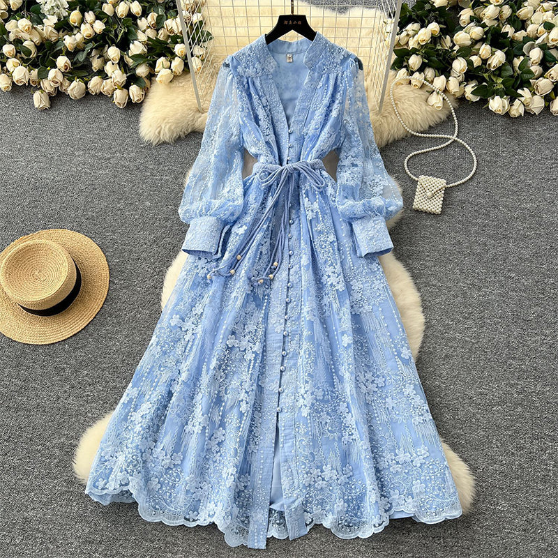 📢📢50 % Rabatt!! ⏰Vintage besticktes Kleid mit Laternenärmeln