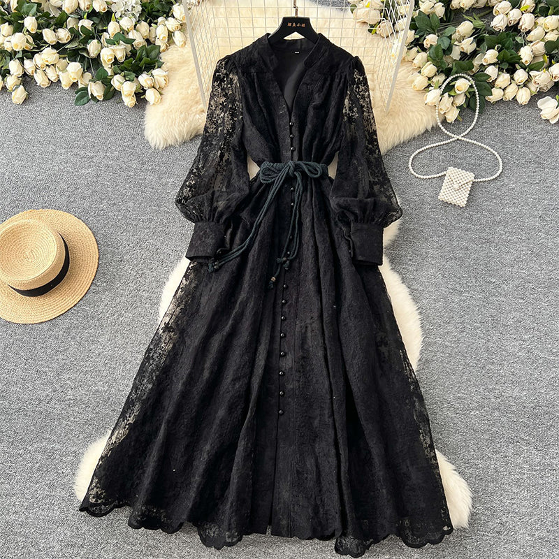 📢📢50 % Rabatt!! ⏰Vintage besticktes Kleid mit Laternenärmeln
